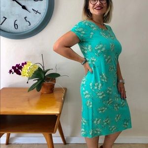 Mint Green Floral Shift Dress, Small